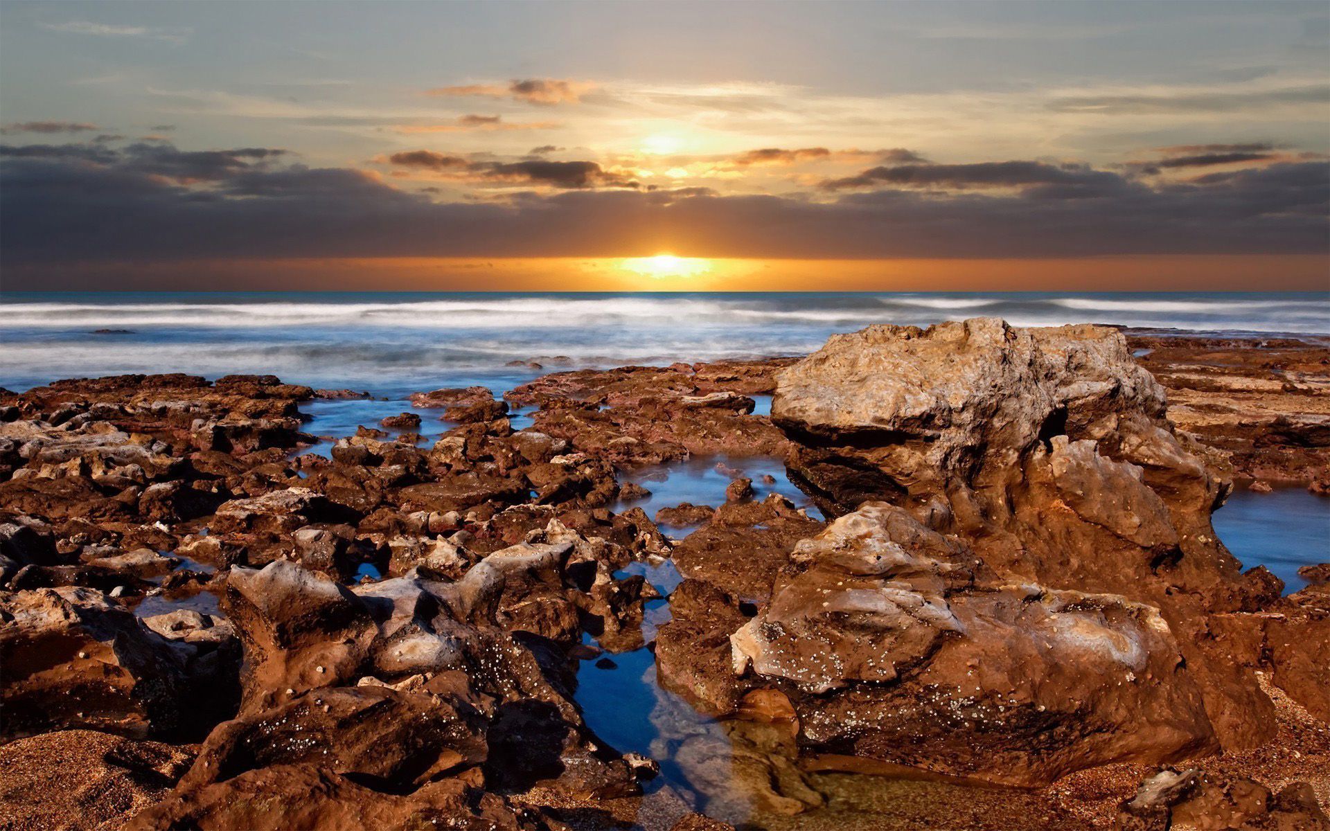 Rocky Beach 003 Wallpaper - Oil Paintings Art Landscape Nature - HD Wallpaper 