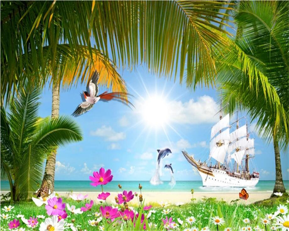 Palm Tree Beach Background - HD Wallpaper 