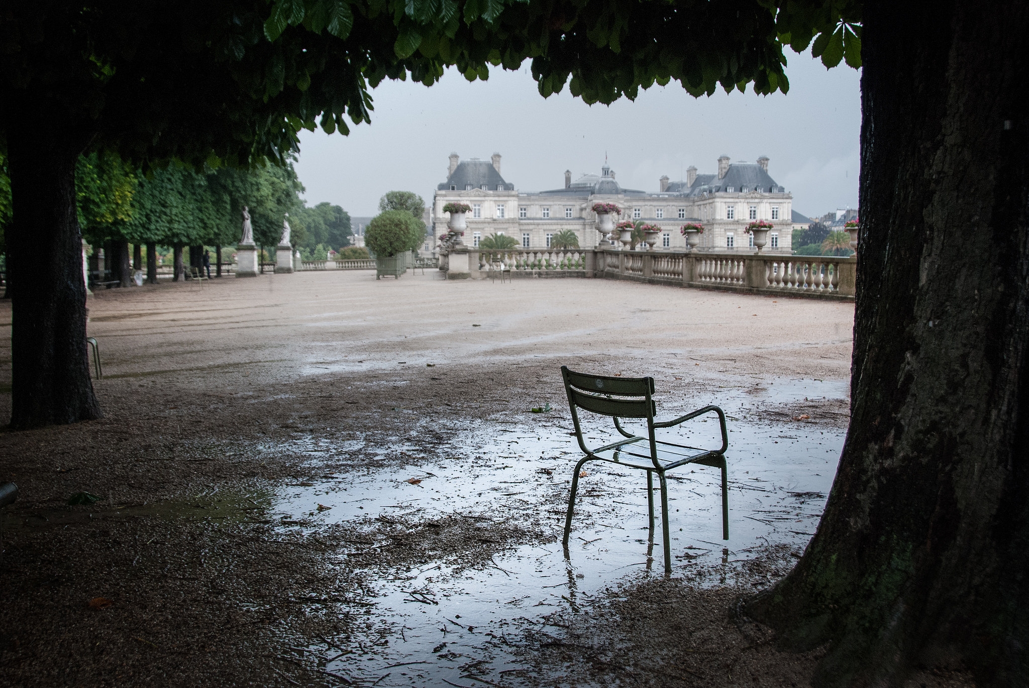 Puddle, After Rain, Trees, Luxembourg, Terrace, Chair - Desktop Wallpapers City After Rain - HD Wallpaper 