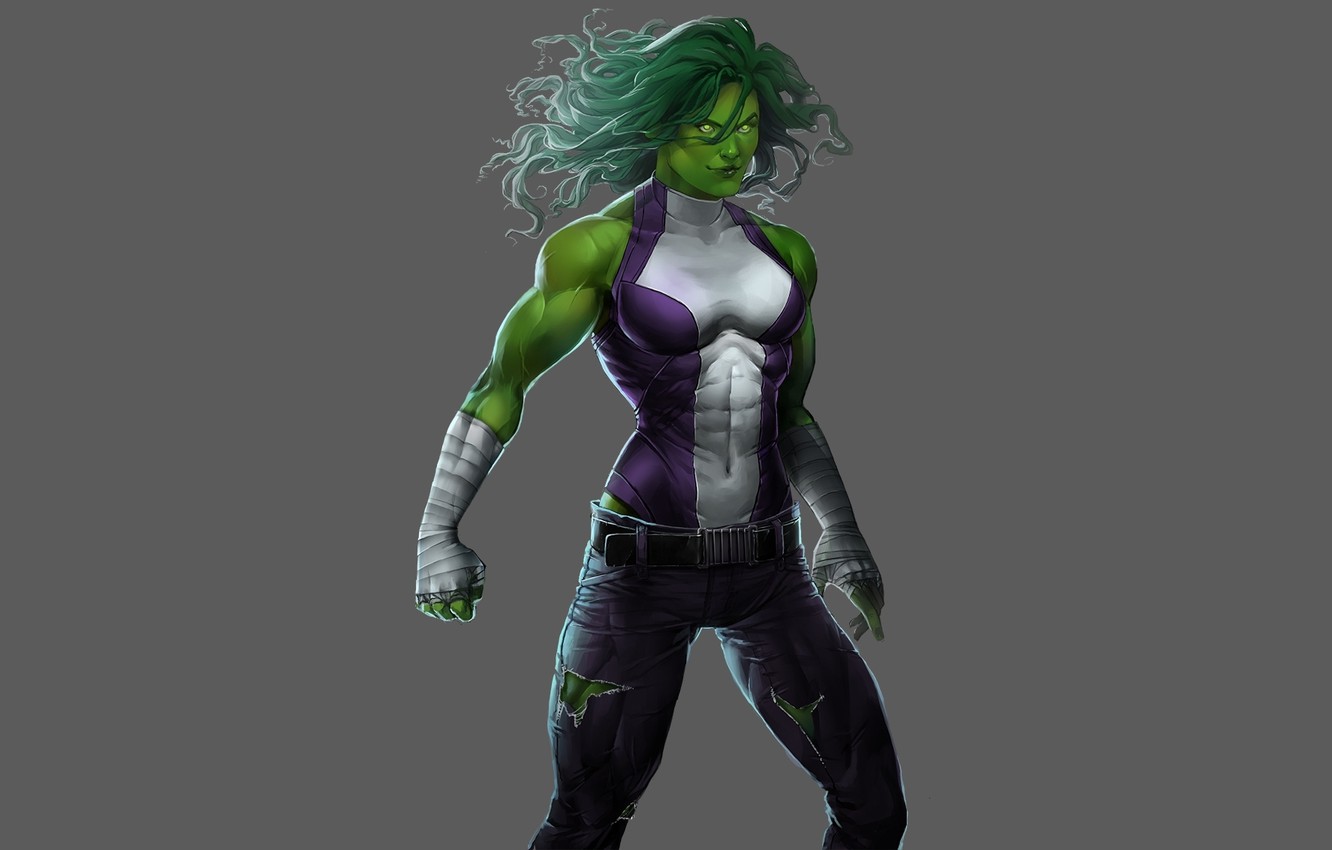 Photo Wallpaper White, Purple, Green, Hair, Costume, - Marvel She Hulk Art - HD Wallpaper 