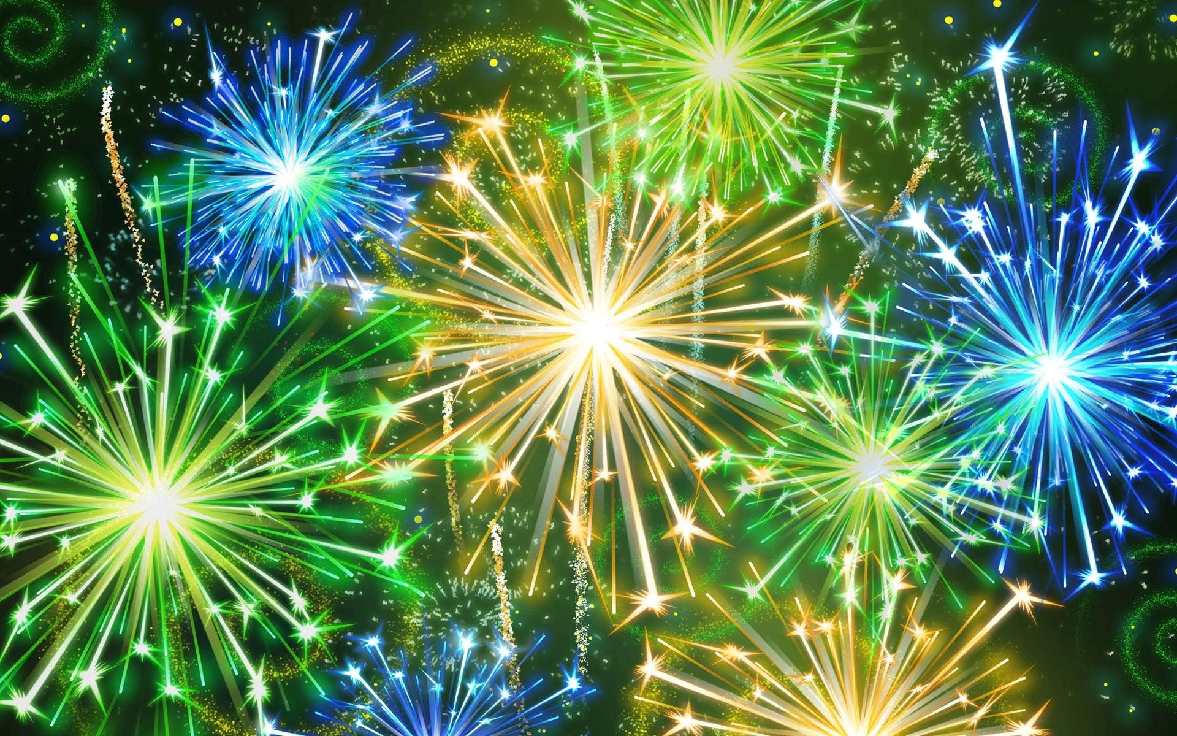Green And Blue Fireworks - HD Wallpaper 