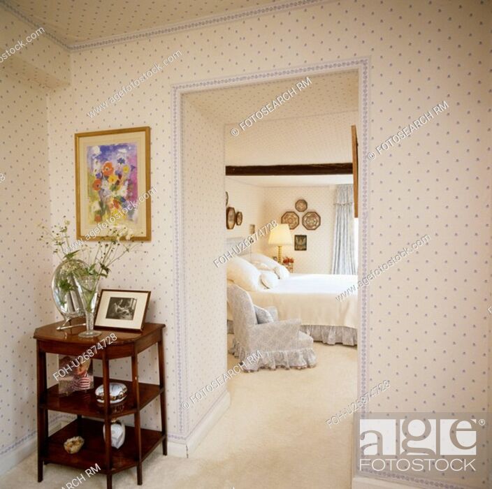 Blue White Spotted Wallpaper On Landing With Tiered - Interior Design - HD Wallpaper 