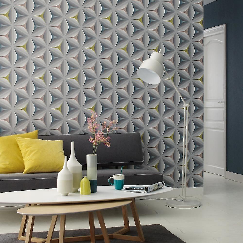 3d Geometric Wallpaper Retro Abstract Embossed Flower - Geometric Wallpaper Living Room Ideas - HD Wallpaper 