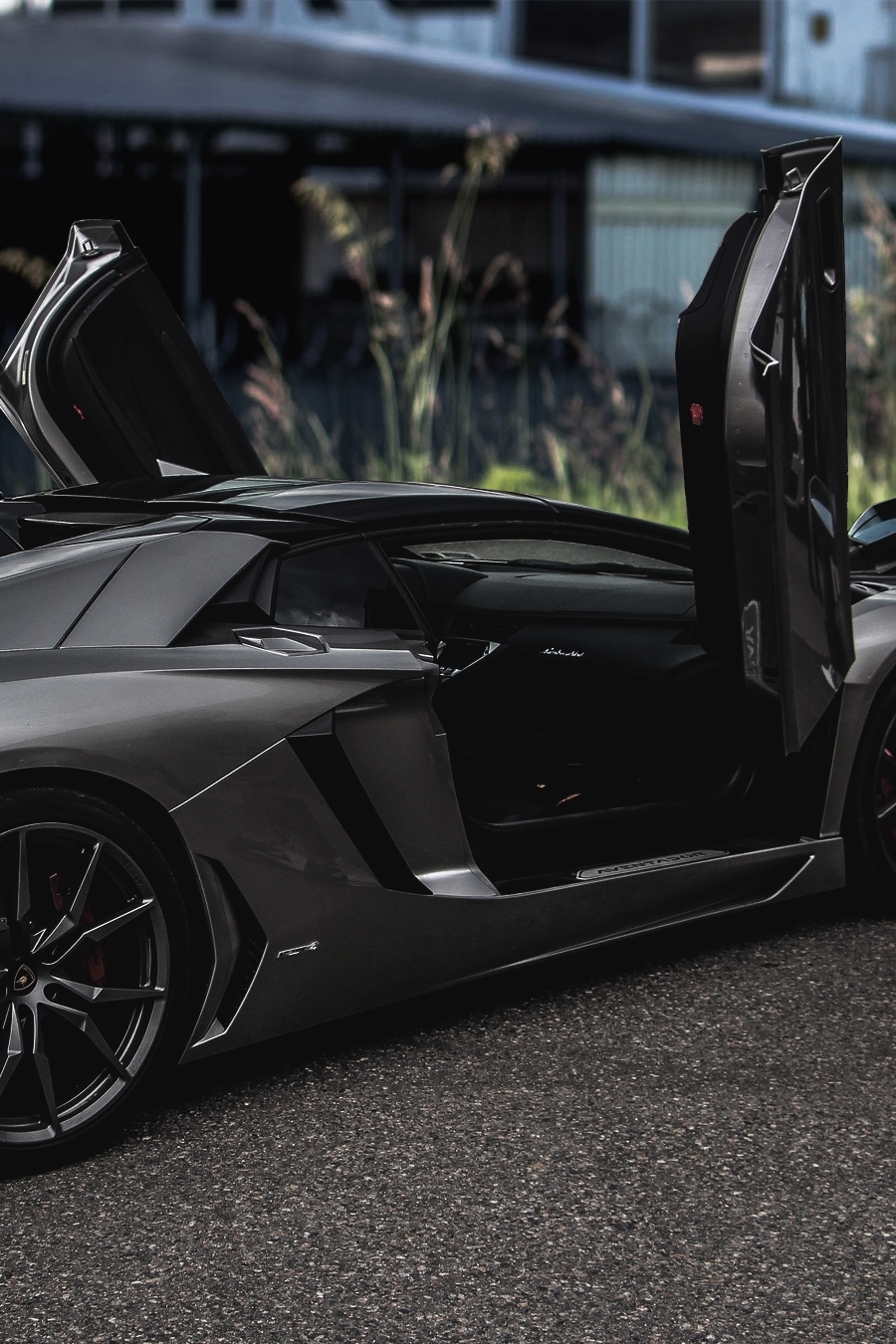 Lamborghini Grey Aventador Open Doors - Lamborghini Open Car Background - HD Wallpaper 