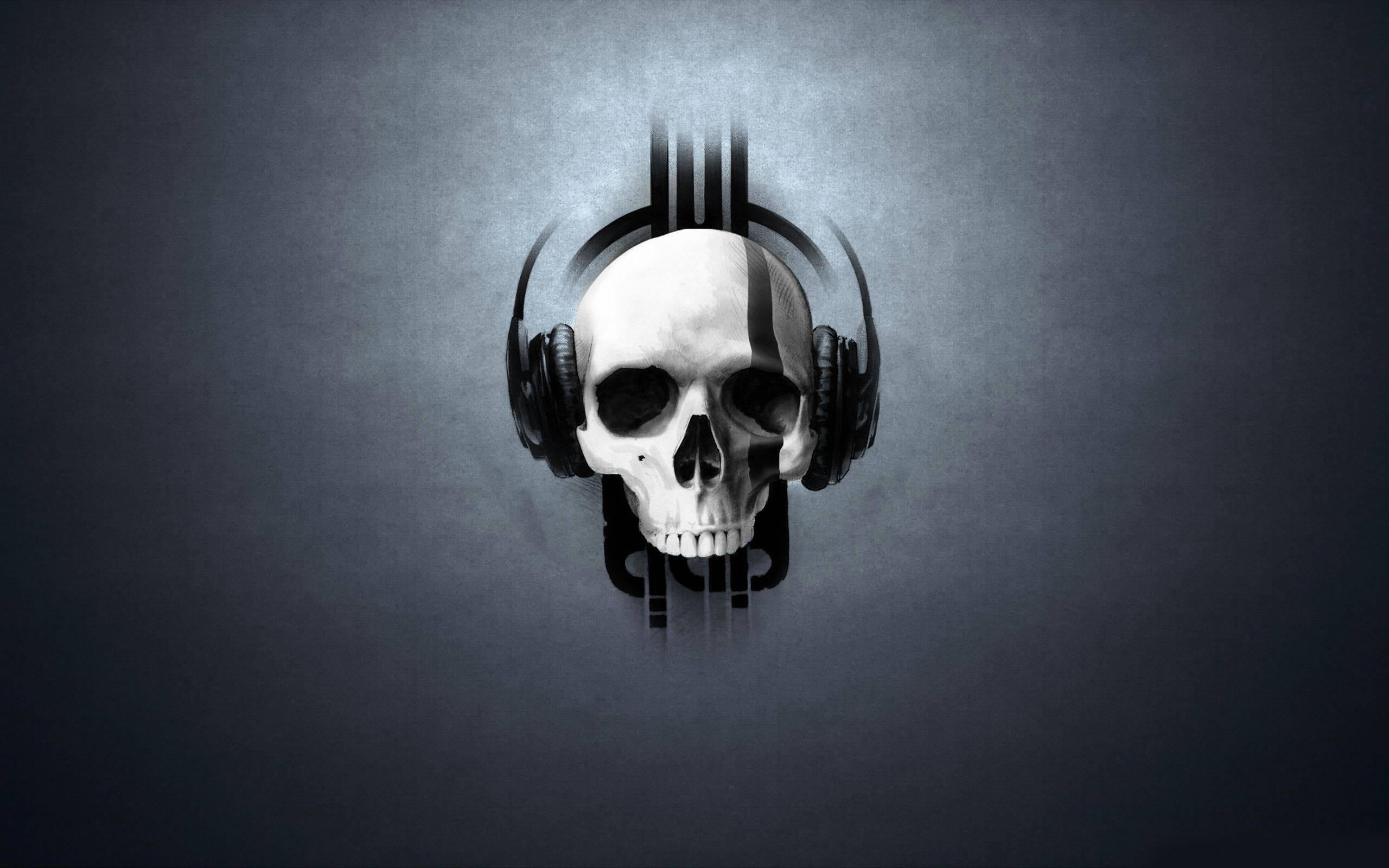 Black Skull With Headphones - HD Wallpaper 