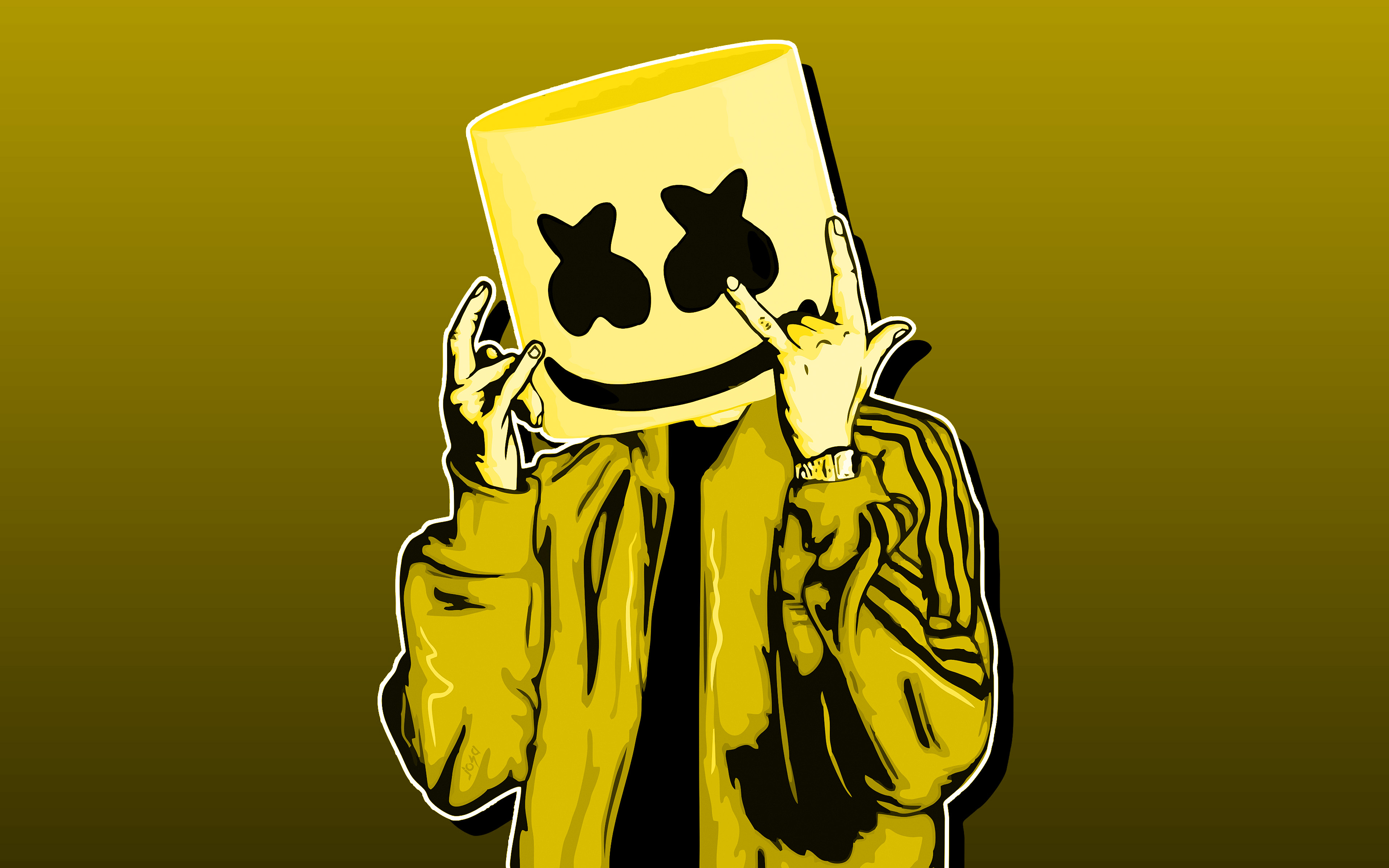 Dj Marshmello, 4k, Yellow Background, American Dj, - Fondos De Pantalla