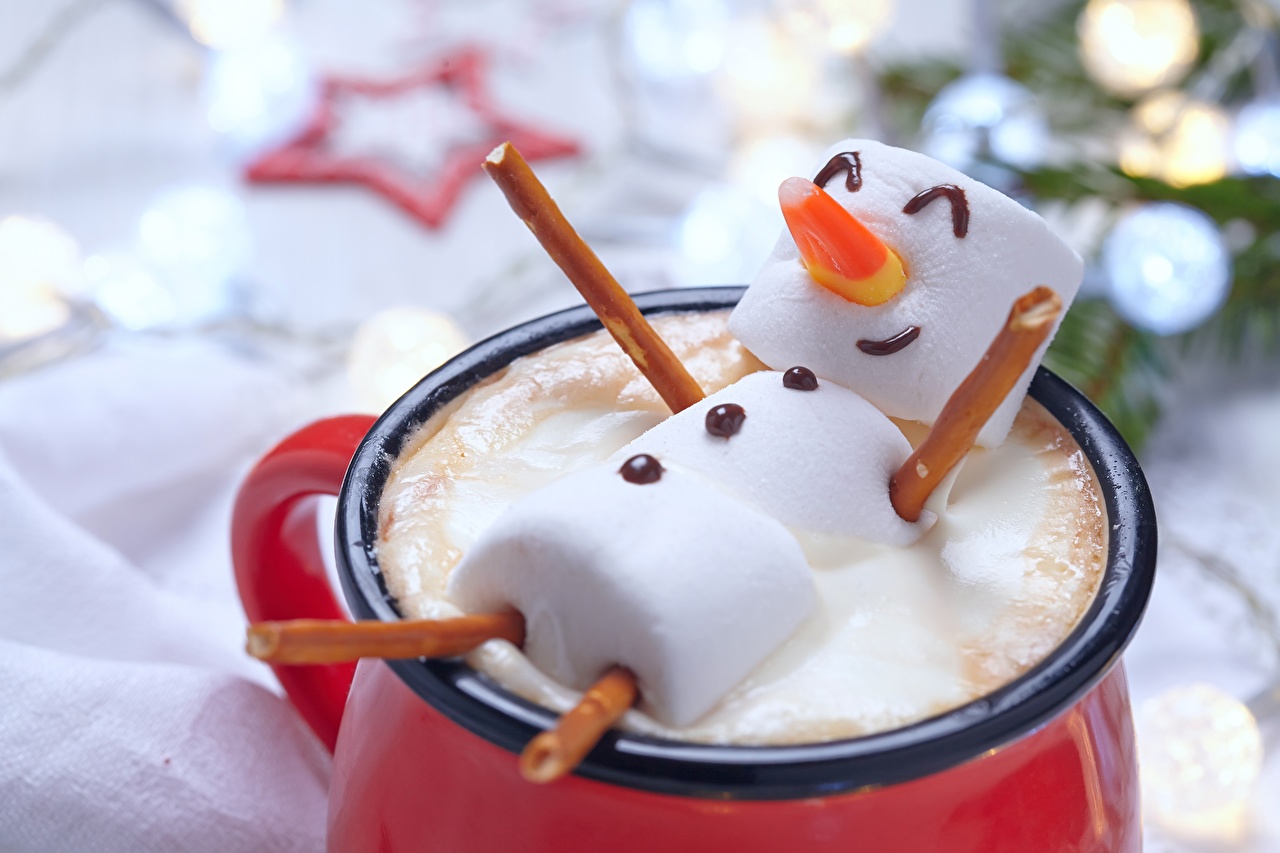 Marshmallow Snowman In Cocoa - HD Wallpaper 