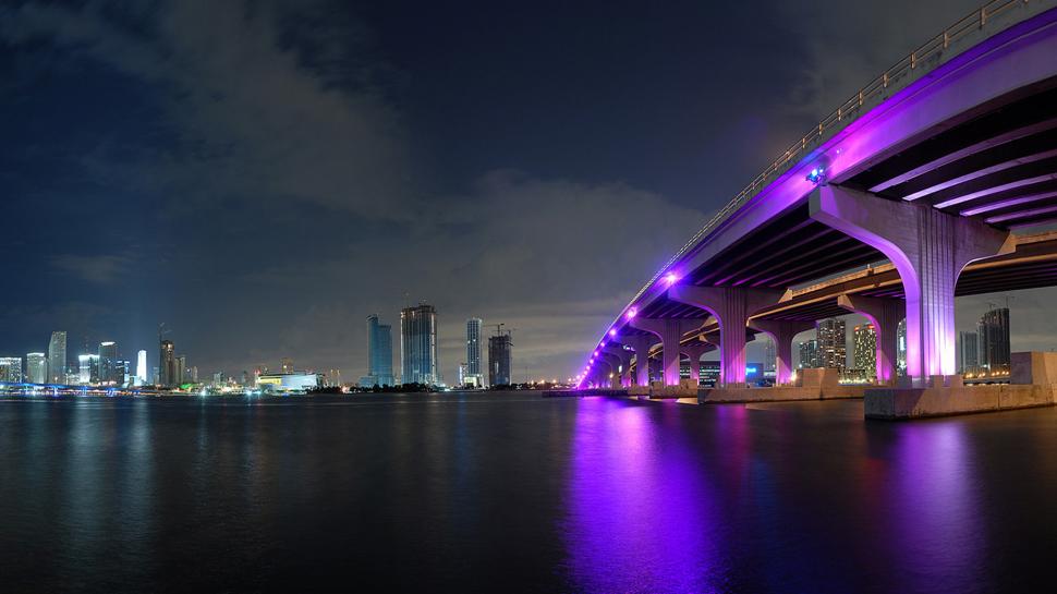 Miami Usa Bridge Backlight Hd Wallpaper,city Hd Wallpaper,landscape - Usa Night Wallpaper Hd - HD Wallpaper 