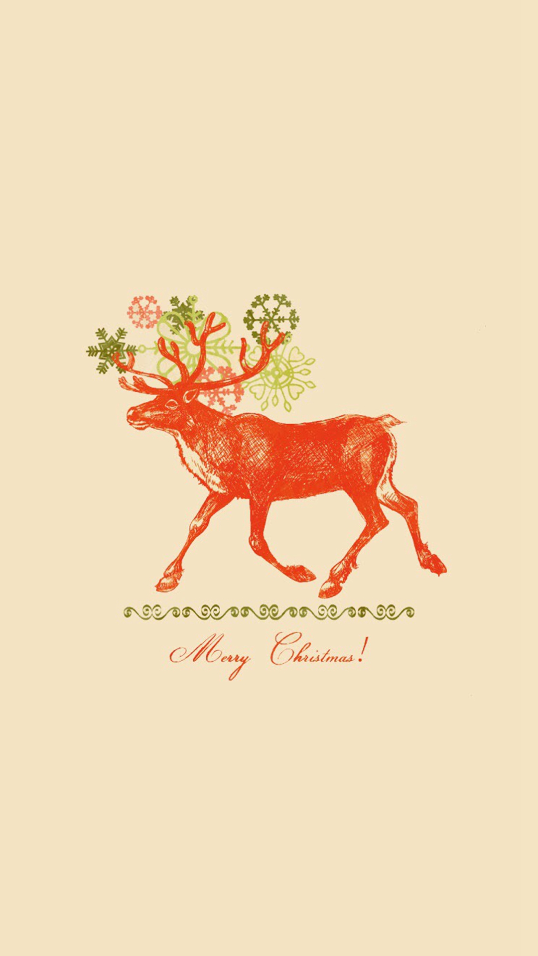 Merry Christmas Vintage Reindeer Illustration Iphone - Vintage Christmas Phone Background - HD Wallpaper 