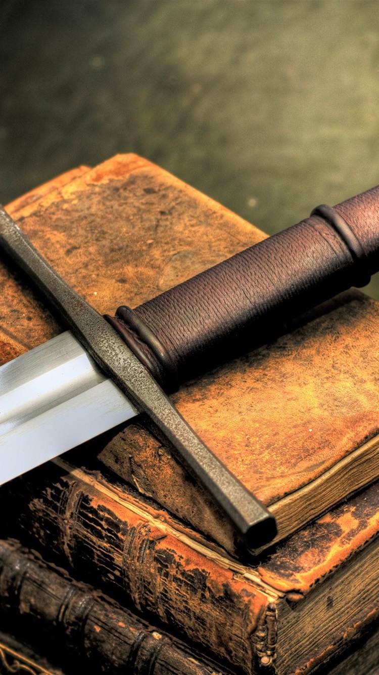 Iphone Wallpaper Sword And Books, Retro Style - Sword Book - HD Wallpaper 