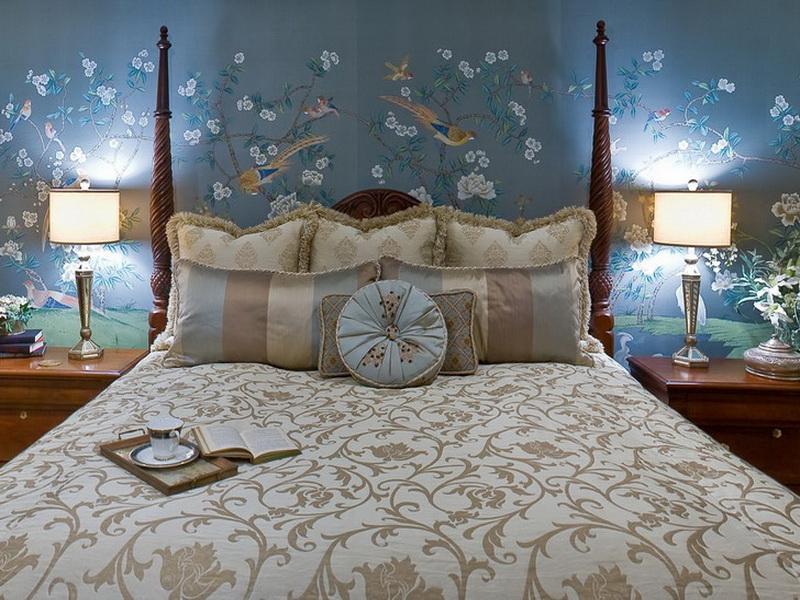 Bedroom Romantic Blue Master Bedroom Ideas Beautiful - Mural Designs For Room Wall - HD Wallpaper 