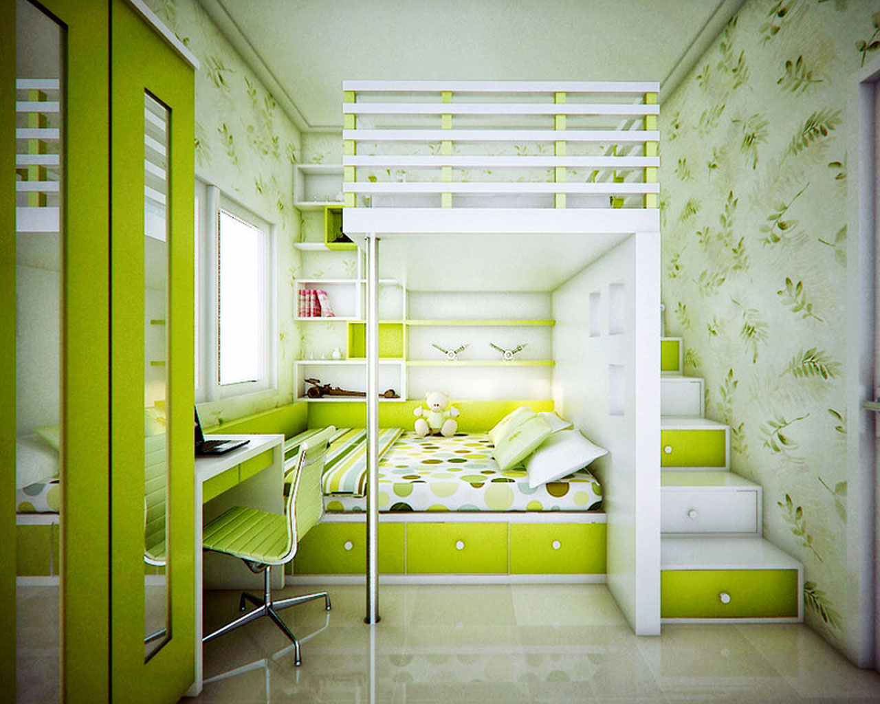 Modern Small Green Bedroom - HD Wallpaper 