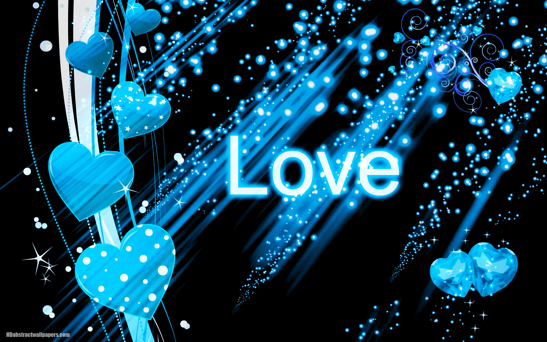 Beautiful Black Abstract Wallpaper With Blue Love Hearts - Love Blue Wallpaper Hd (1920x1200)