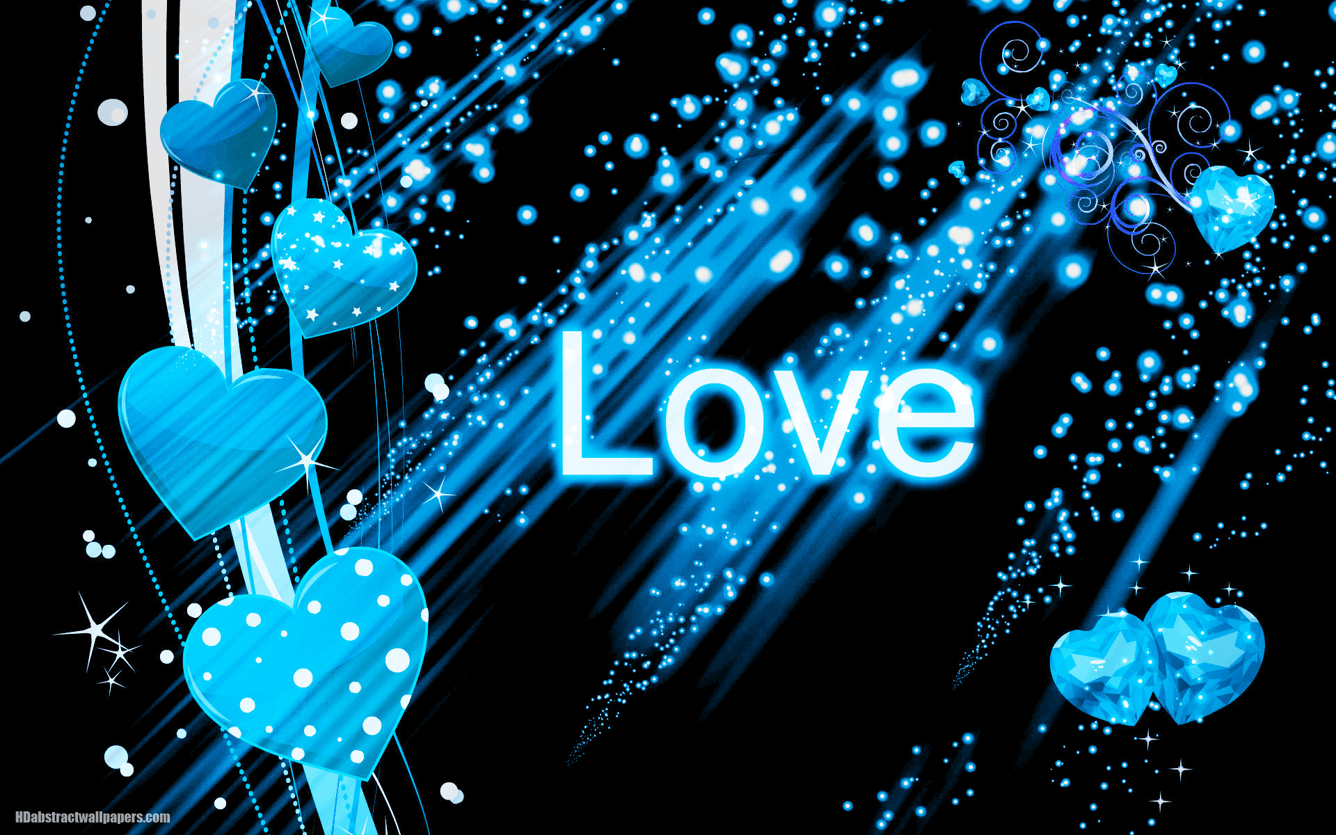 Beautiful Black Abstract Wallpaper With Blue Love Hearts - Love Blue Wallpaper Hd - HD Wallpaper 