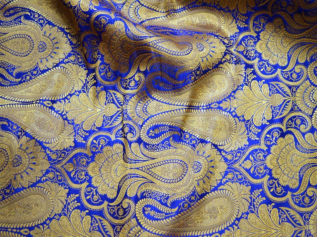 Royal Blue Sewing Crafting Indian Banarasi Brocade - Royal Blue Indian Material - HD Wallpaper 