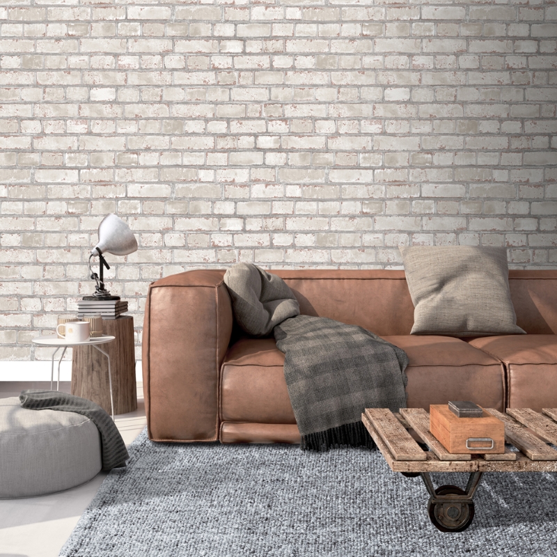 Cream Brick Wallpaper Livingroom - HD Wallpaper 