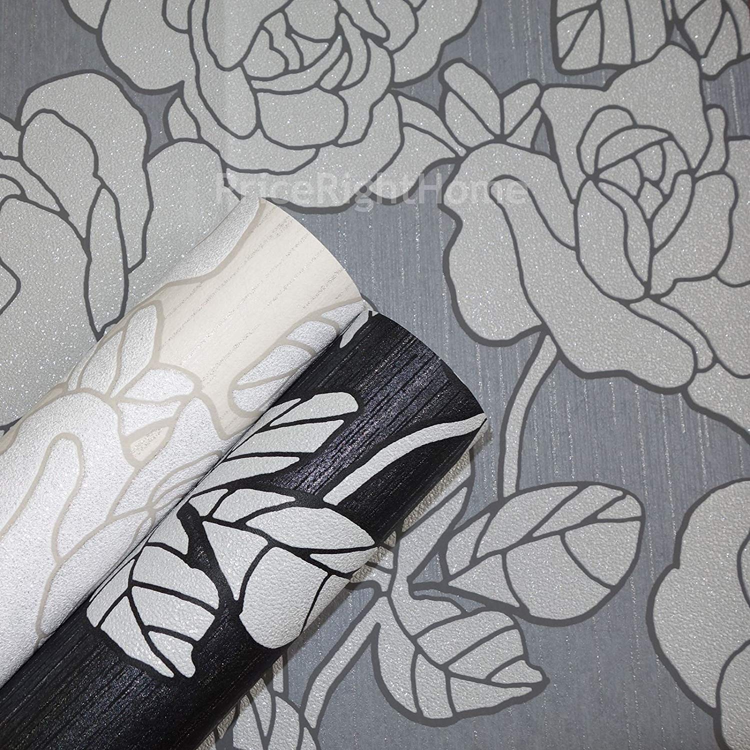 Opal Floral Glitter Wallpaper Grey And Silver P S 02492-40 - Motif - HD Wallpaper 