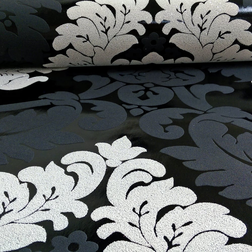 Damask Glitter White Black - HD Wallpaper 