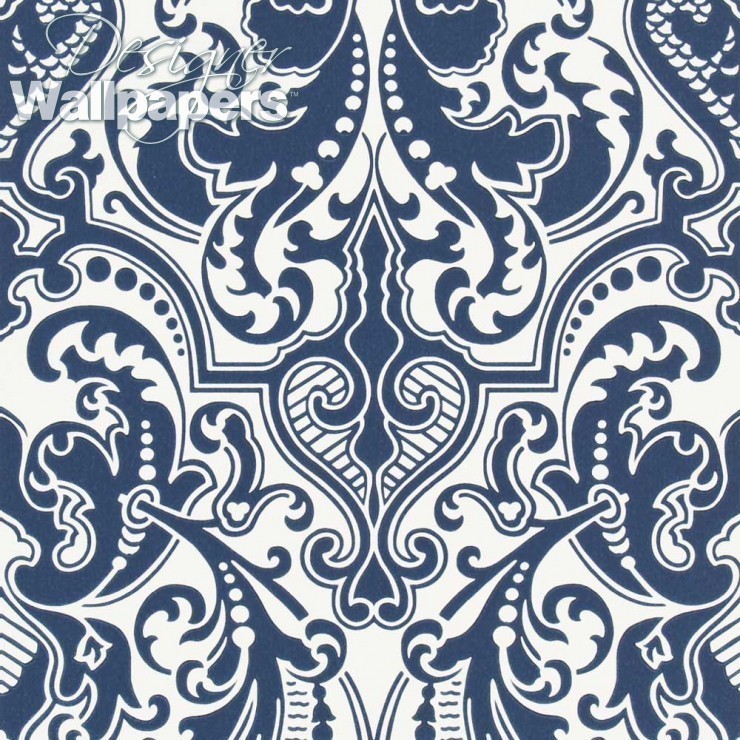 Gwynne Damask - Granatowa Tapeta W Stylu Hampton - HD Wallpaper 