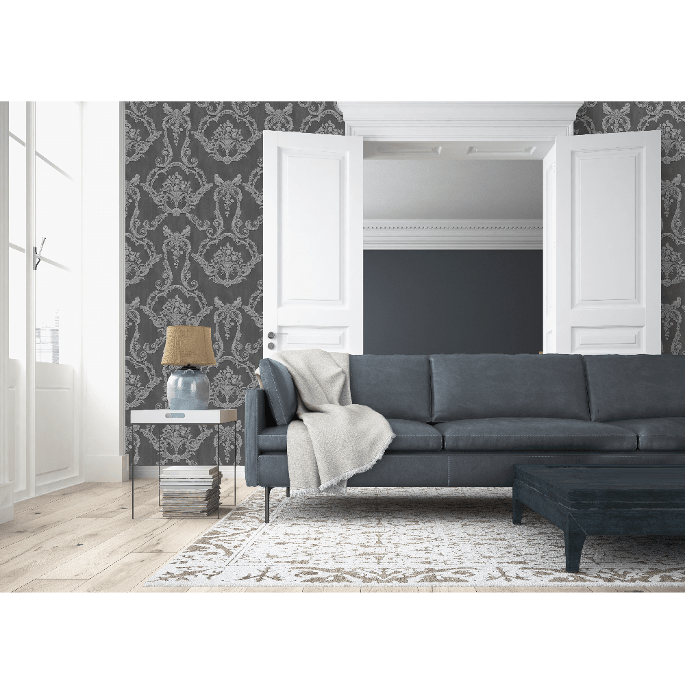 Damask Grey Wallpaper Rooms - HD Wallpaper 