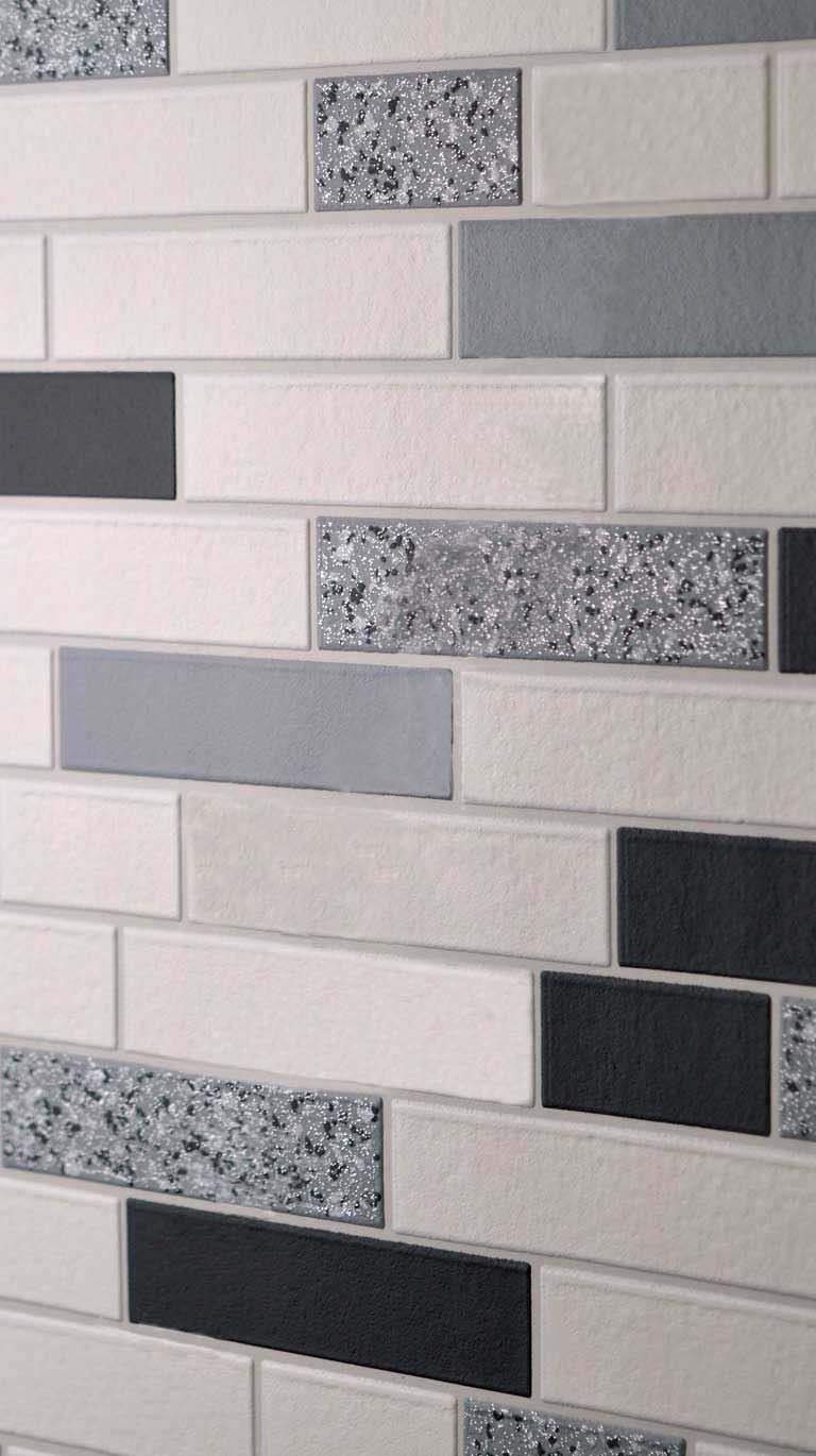 Black White Silver Tile Wallpaper Glitter Brick Effect Tile