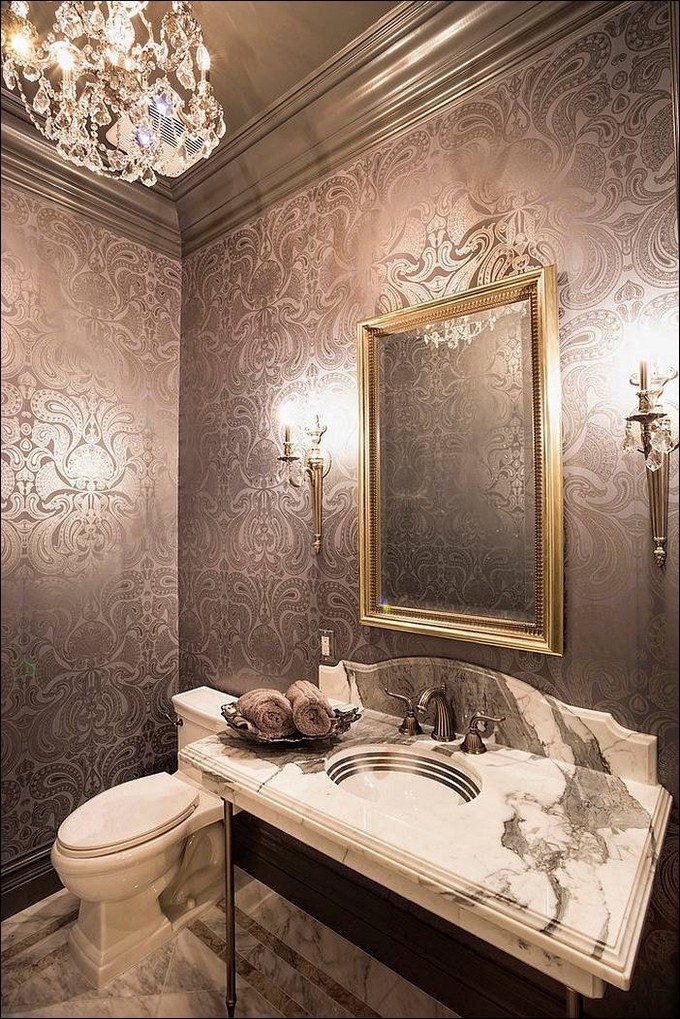 Modern Bathroom Wallpaper Ideas Maison Valentina Luxury - Gold Wallpaper Powder Room - HD Wallpaper 