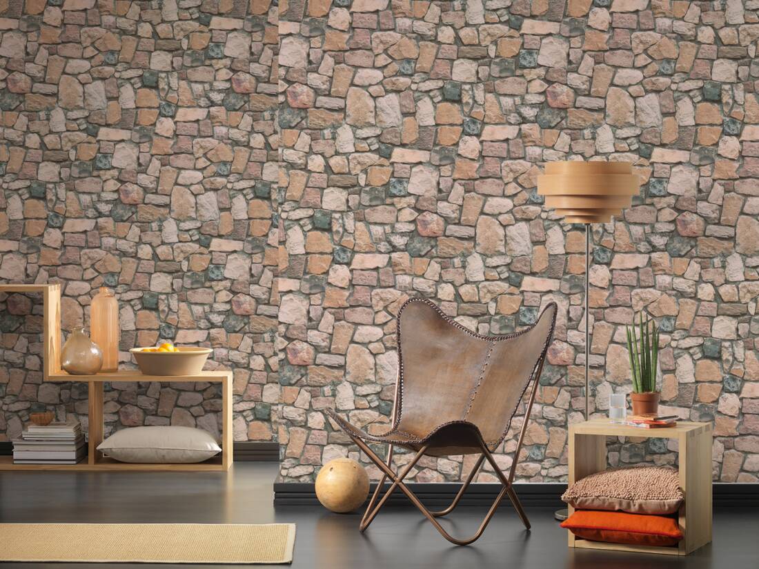 Création Wallpaper Stone, Coloured, Cream, Grey - 6924 12 - HD Wallpaper 