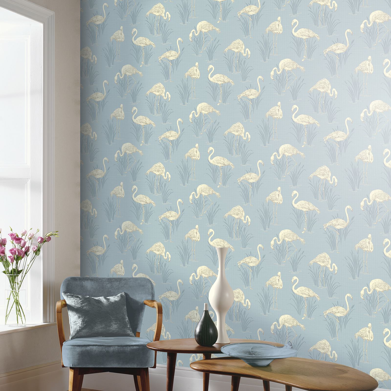Arthouse Vintage Lagoon Luxury Vinyl Metallic Flamingo - Vintage Lagoon Traditional Oriental Flamingo Textured - HD Wallpaper 