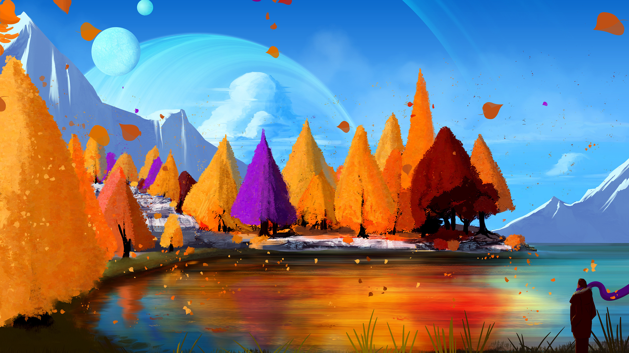 Autumn, Fall, Trees, Lake, Artwork, Wallpaper - HD Wallpaper 