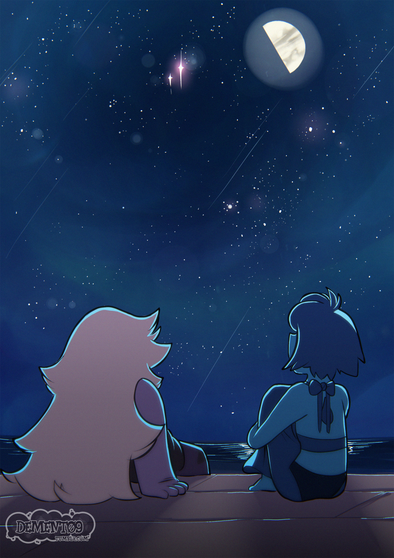 Sky Blue Moonlight Atmosphere Purple Azure Cartoon - Steven Universe Homeworld Stars - HD Wallpaper 