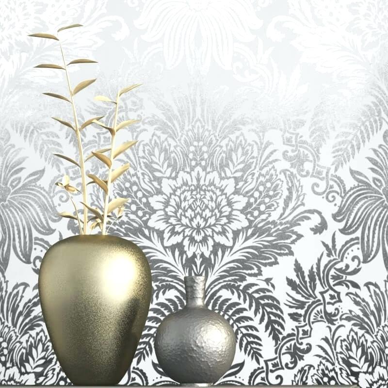 Crown Signature Damask Silver Foil Metallic Wallpaper - Crown Signature Damask - HD Wallpaper 