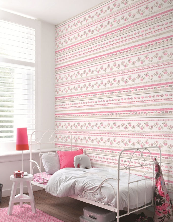 Bright Pink & White Children S Bedroom Wallpaper R1027 - Wallpaper - HD Wallpaper 