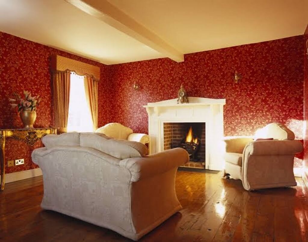 Red, Floral Wallpaper - Living Room - HD Wallpaper 