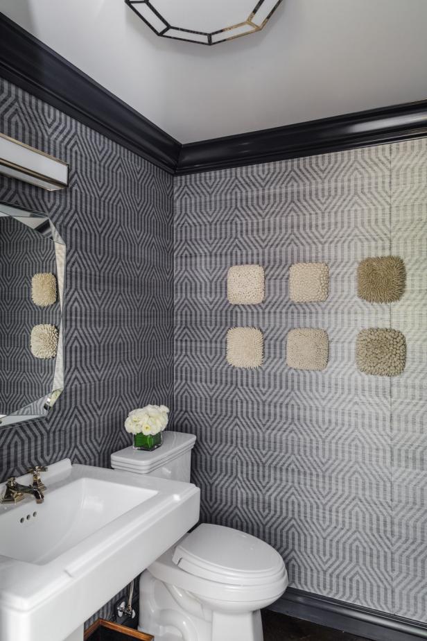 Powder Room With Striped Wallpaper Bathroom 616x924 Wallpaper