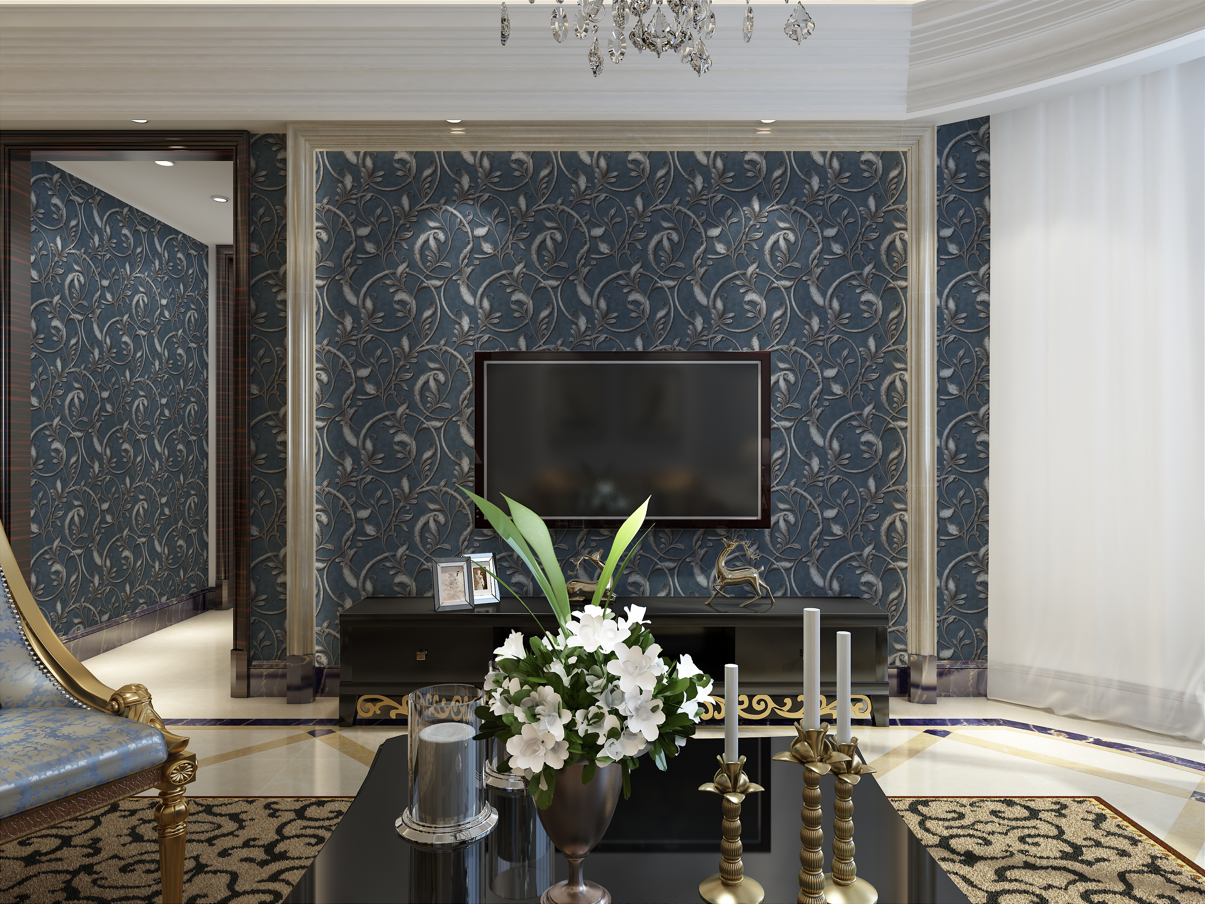 Blue Living Room Wallpaper - HD Wallpaper 