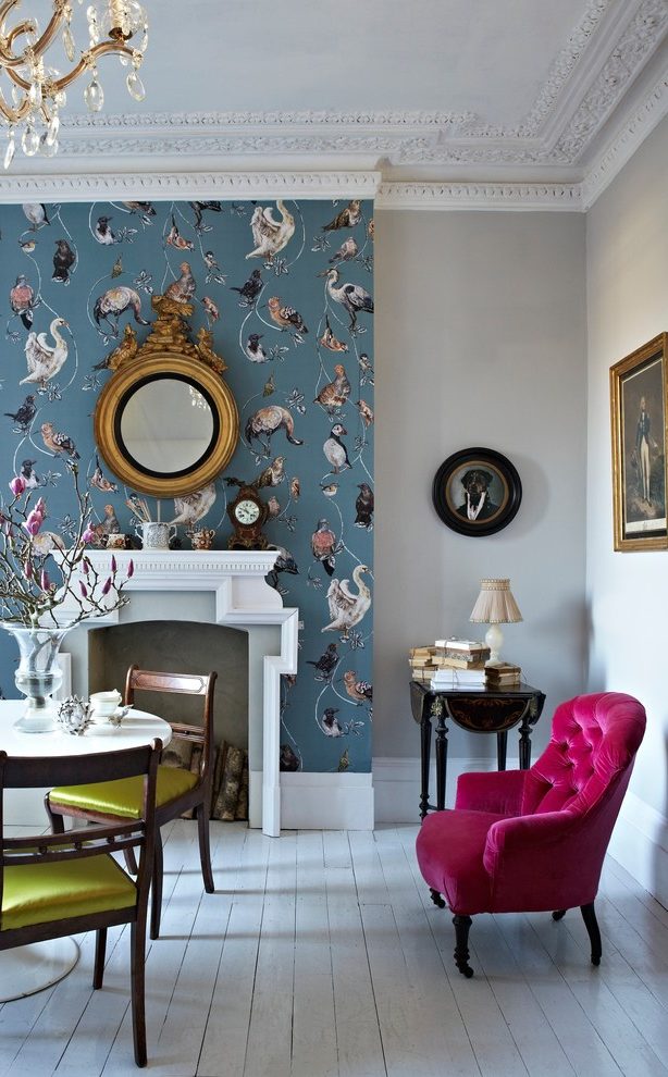 Sussex Toile Wallpaper Blue With Eclectic Decorative - Eclectic English Interior Design - HD Wallpaper 