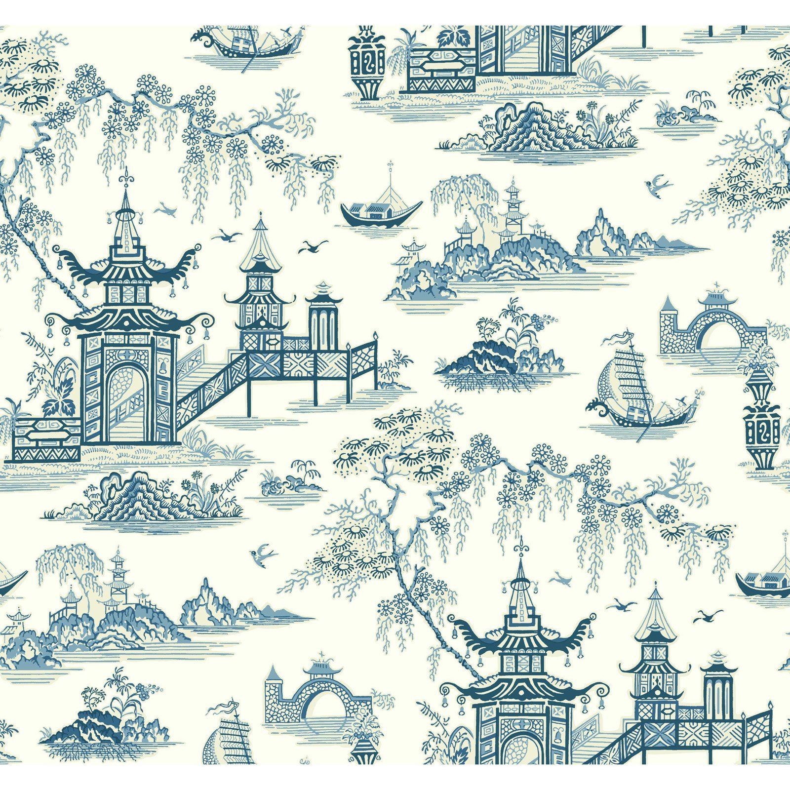 York Wallcoverings Waverly Classics Peaceful Temple - HD Wallpaper 