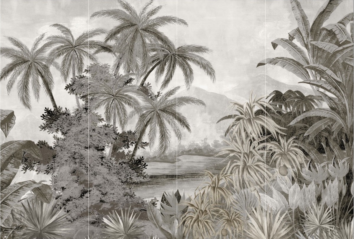 Tana Grisaille Panel Ananbô Gris Tana Grisaille-400x270 - Black And White Jungle Mural - HD Wallpaper 