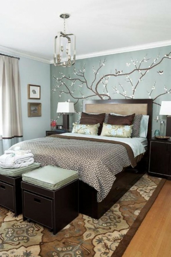 Bedroom Colors Beige Brown Blue Bed Linen Wallpaper - Mint Green And Grey Bedroom Ideas - HD Wallpaper 