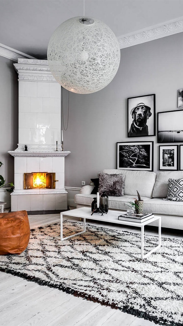 Iphone Wallpaper Living Room, Sofa, Photos, Fireplace, - Scandinavian Living Room Design Style - HD Wallpaper 