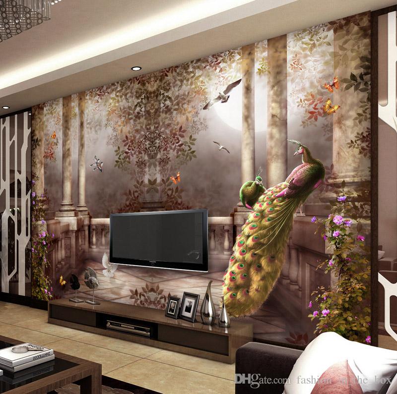 3d Wallpaper For Walls Peacock Garden Wall Mural Rococo - 3d Behang Slaapkamer - HD Wallpaper 