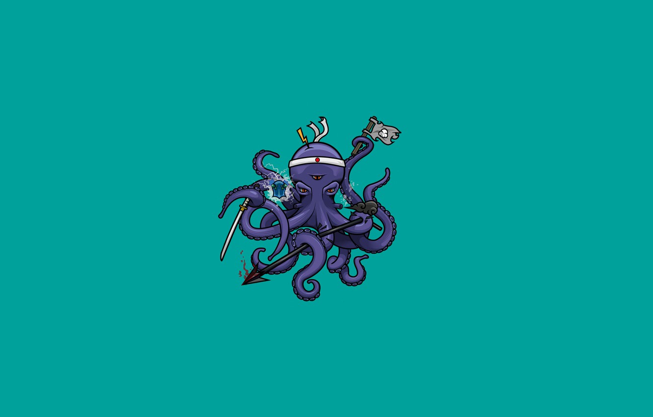 Photo Wallpaper Minimalism, Sword, Flag, Octopus, Tentacles, - Octopus Vector - HD Wallpaper 