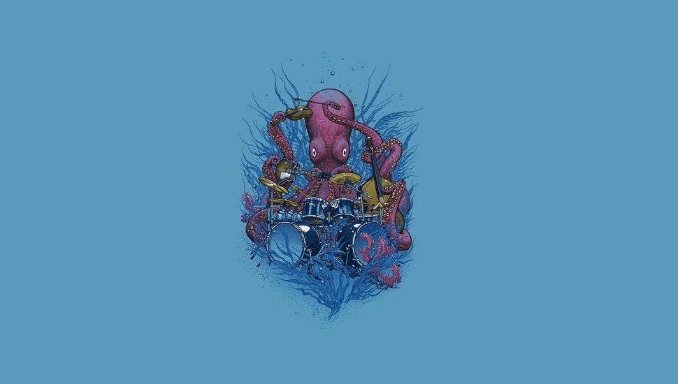 Octopus, Minimalism, Drum Set, Art Desktop Background - Drum Set Art - HD Wallpaper 
