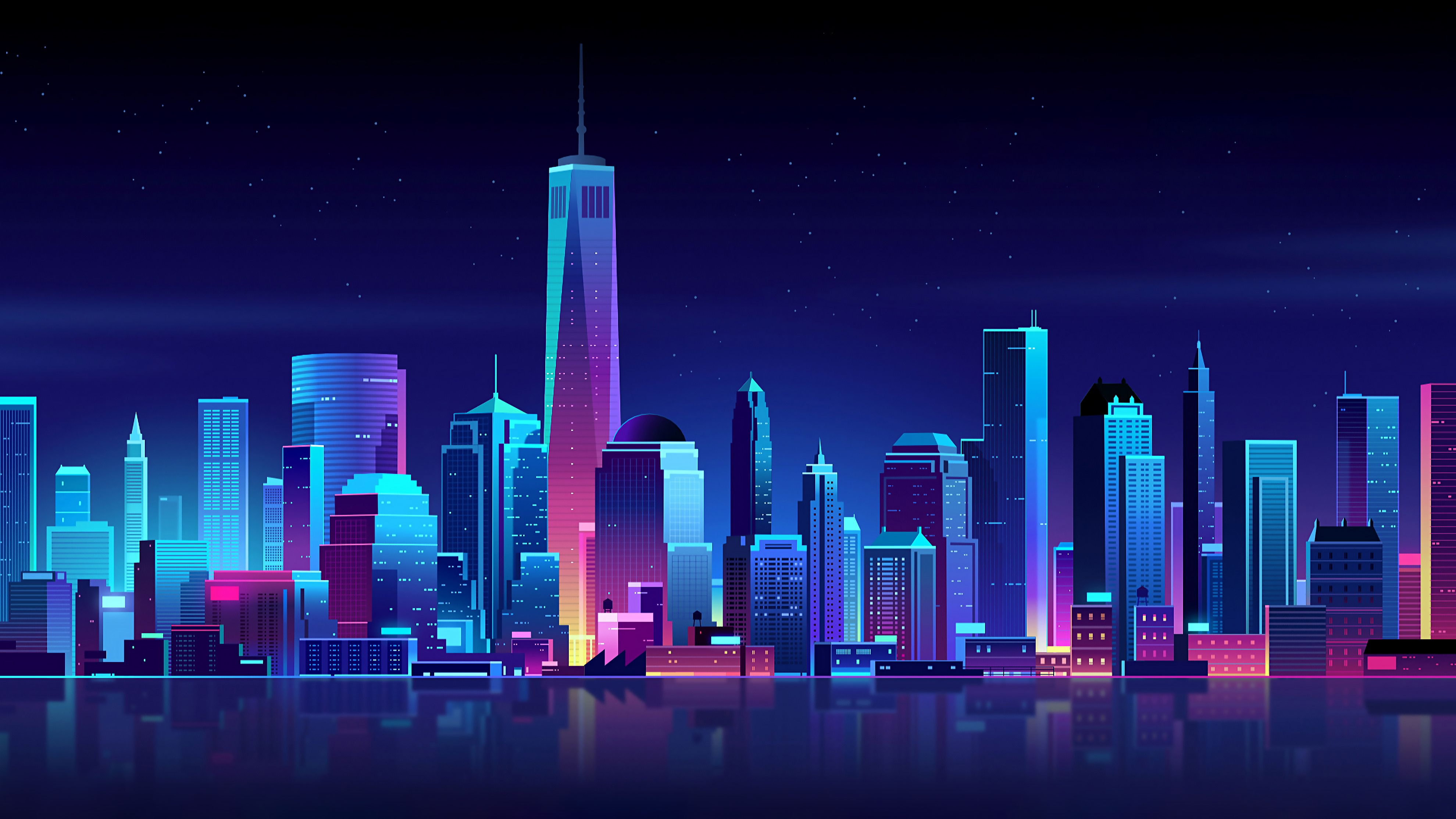 Night Pixel City Background - 3960x2228 Wallpaper 