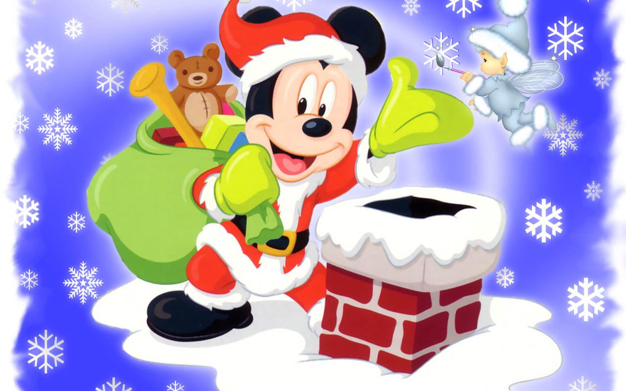 Christmas Disney Wallpaper - Cartoon Mickey Mouse Santa - HD Wallpaper 
