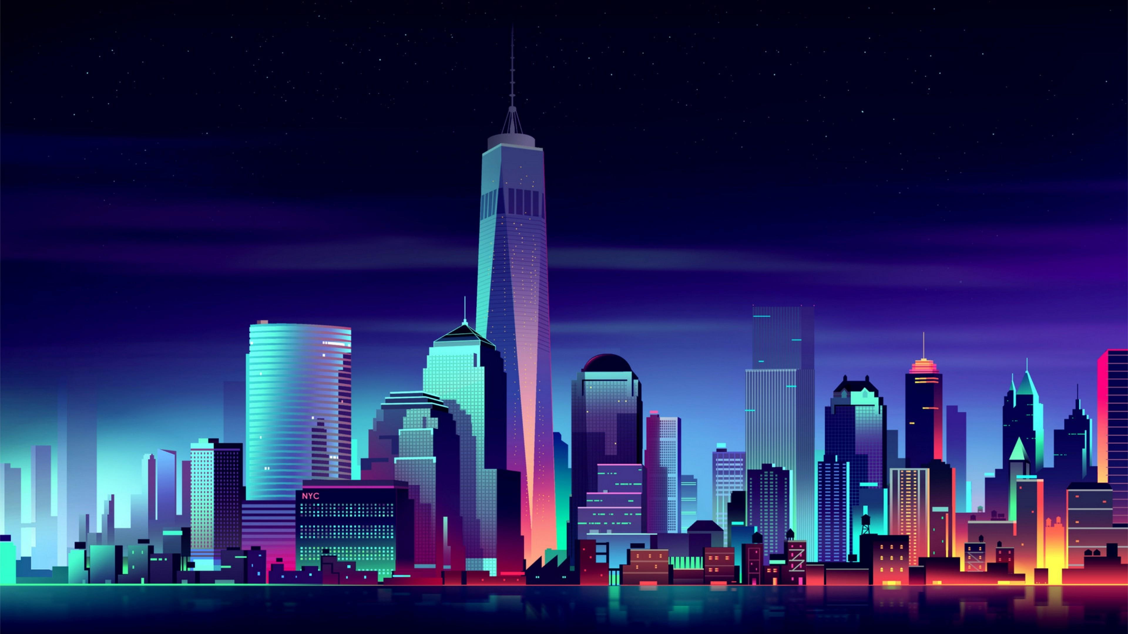 Neon Cityscape - HD Wallpaper 