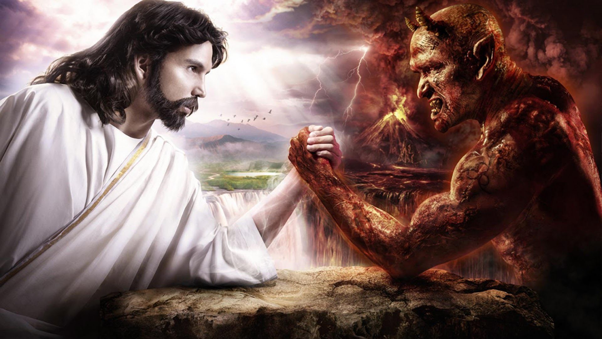 God Wallpaper - Jesus Arm Wrestling Devil - HD Wallpaper 