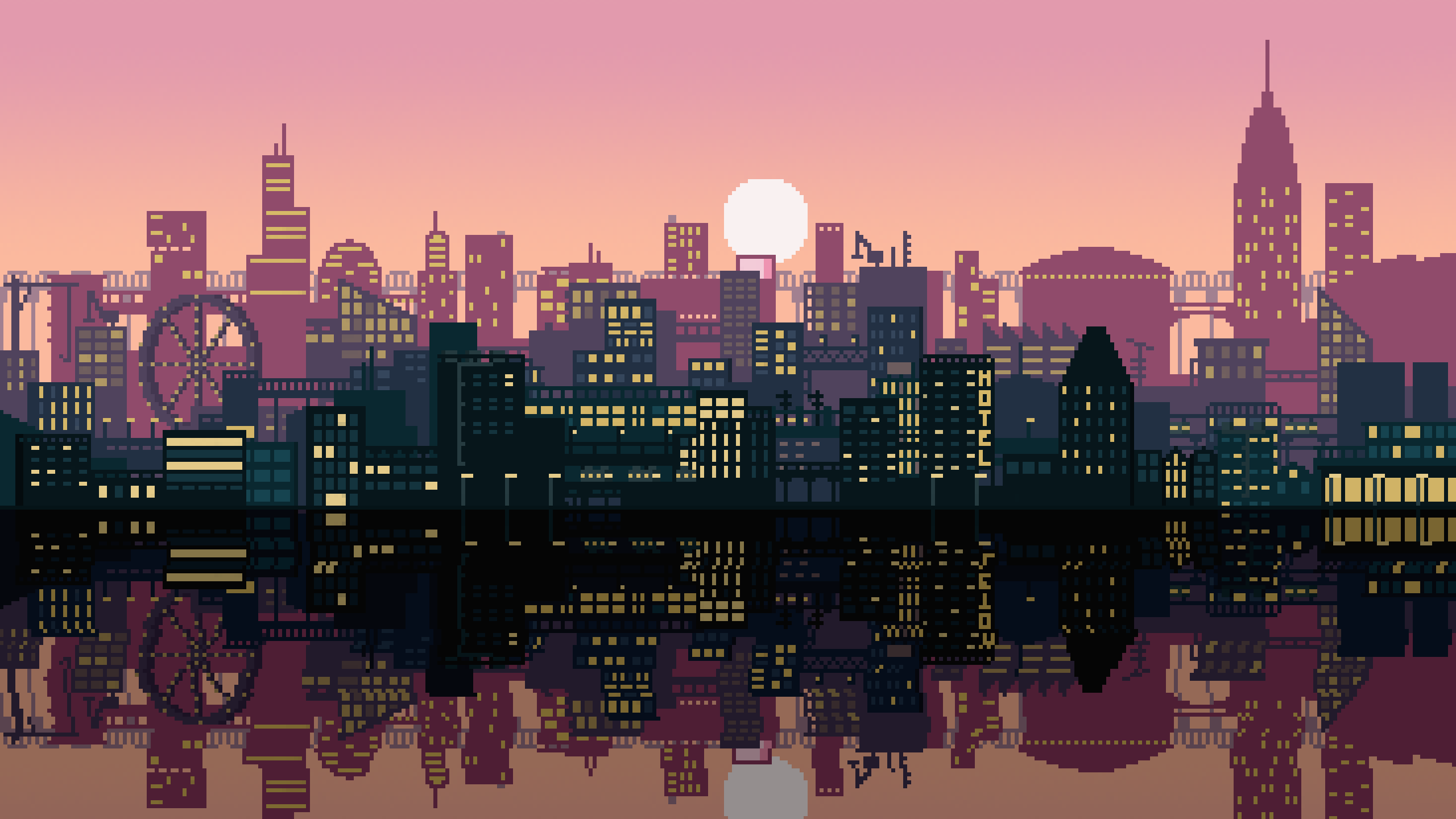 Pixel Art City [2560x1440][oc] - Pixel City Background - HD Wallpaper 
