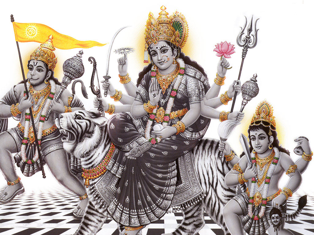 Maa Durga Wallpaper Download God Wallpaper & Hd Images - Maa Durga With Hanuman - HD Wallpaper 