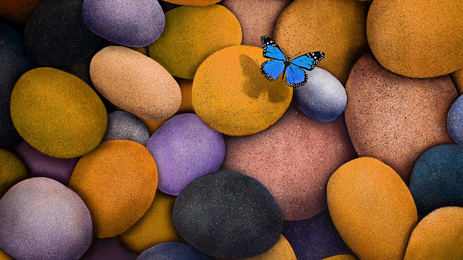 3d Wallpaper Hd For Laptop - Blue Rocks And Butterfly - HD Wallpaper 